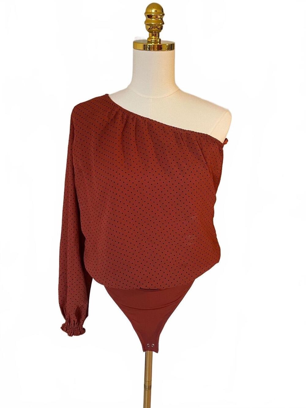 Abercrombie and Fitch Rust Polka Dot One Shoulder Bodysuit